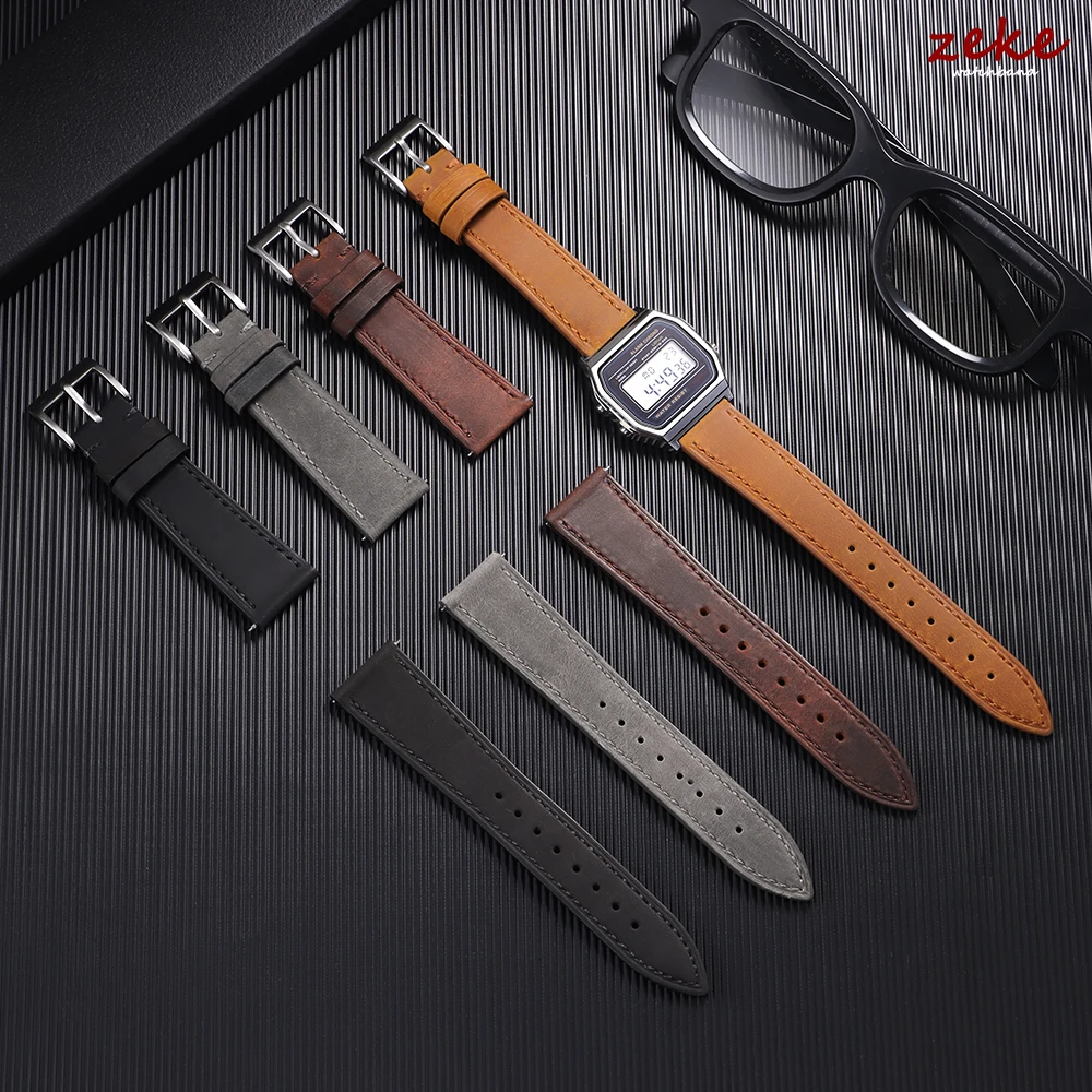 18mm 19mm 20mm 21mm 22mm 24mm Vintage Cowhide Watch Strap Universal Leather Watchband Retro Bracelet Quick Release Bar Wristband image 3
