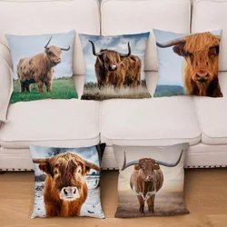 45*45cm Square Pillowcase Home Decor Pillowcase Cushion Cover Highland Cow Print Pillowcase