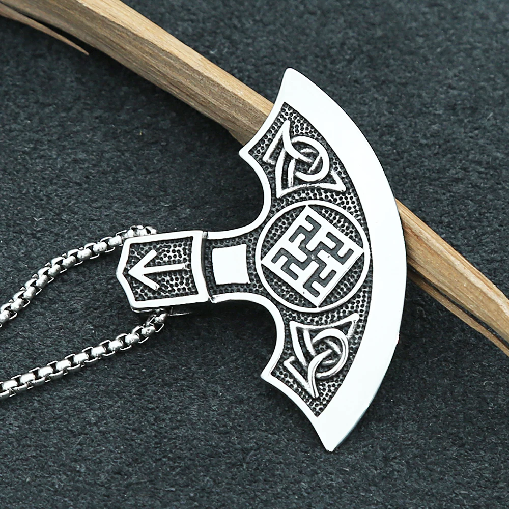 Retro Slavic Perun Axe Pendant Necklaces For Men Boys Stainless Steel Odin Nordic Viking Sign Necklace Fashion Jewelry Gifts