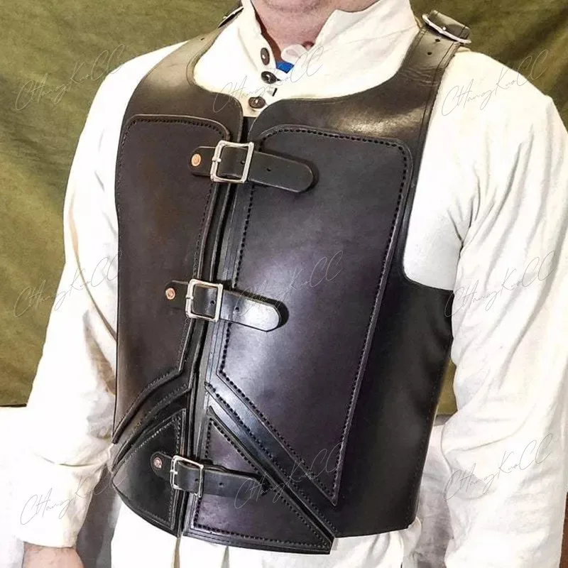 Colete de couro PU Steampunk medieval para homens, armadura de guerra Larp, cavaleiro guerreiro, armadura Roman Archer, fantasia cosplay acessórios