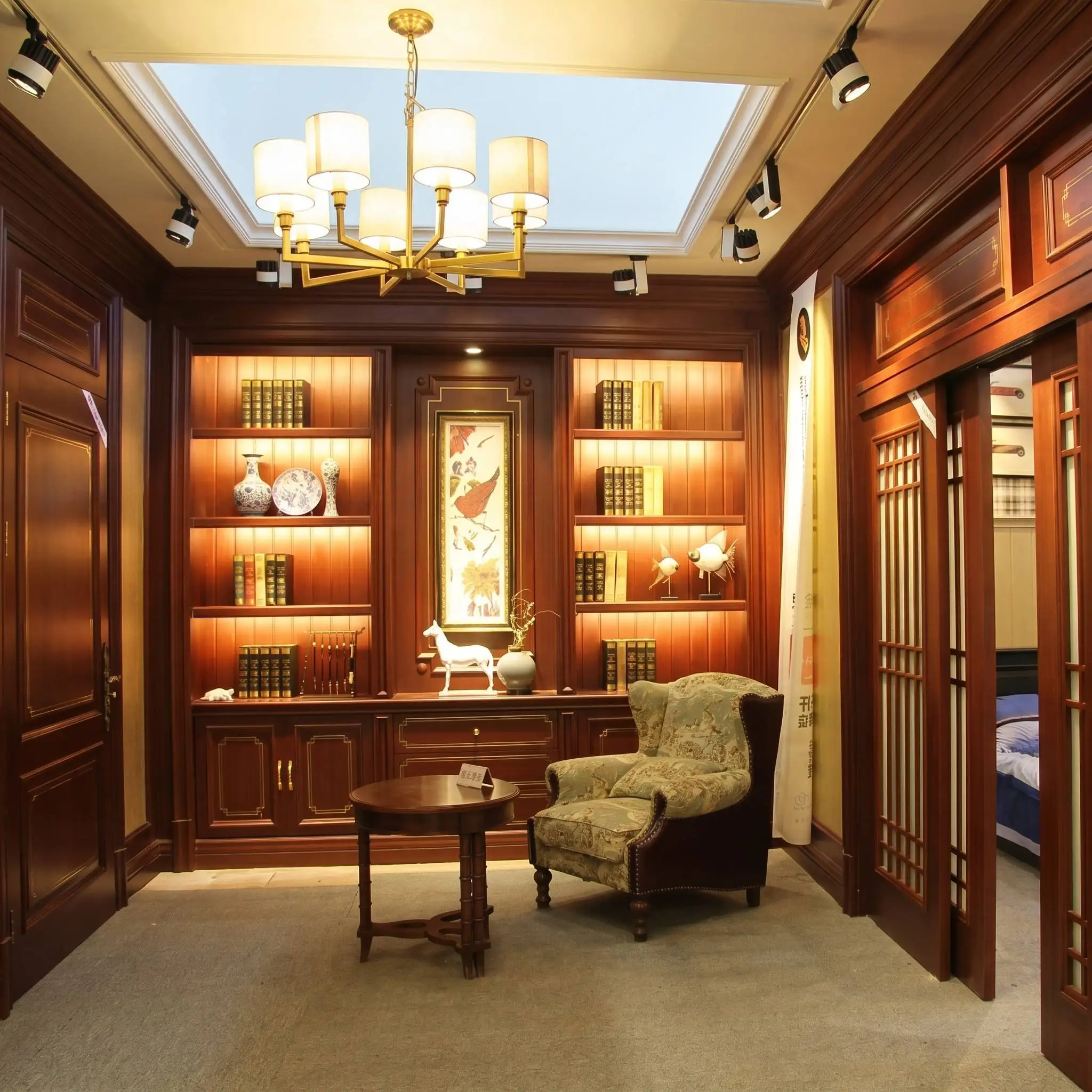 Luxury Solid Wood Bookcase Custom Hand Carved Library Bookshelf Villa Home Office Furniture High End Bespoke Wall Cabinet