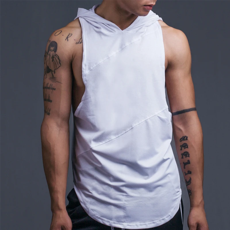 

Мужские дышащие хлопковые сетчатые топы для тренажерного зала и фитнеса, бодибилдинга, толстовка с капюшоном, свободные рубашки без рукавов с капюшоном, спортивные жилеты