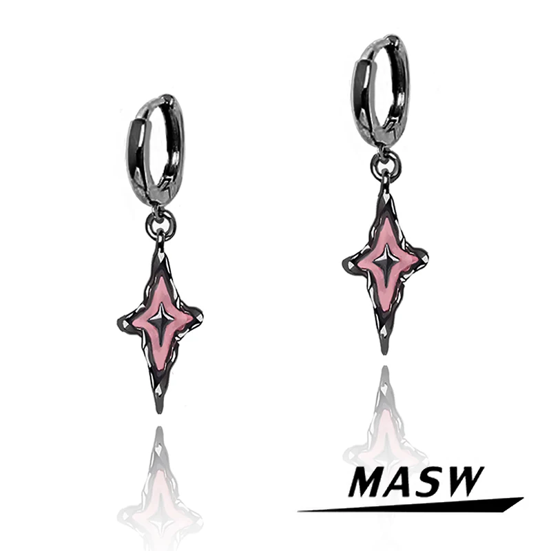 

MASW Original Design Hiphop Cool Style Metallic Circle Black Pink Star Earrings For Women Girl Party Gift Hot Sale 2024 New