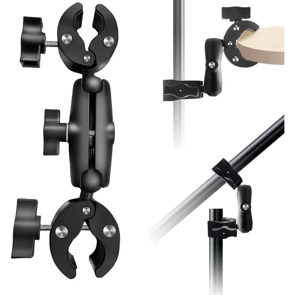 Support universel pour caméra avec double rotule, 360° °   Support de fixation rotatif à griffe pour vélo, trépied, parapluie, réflecteur, guidon de vélo, moto