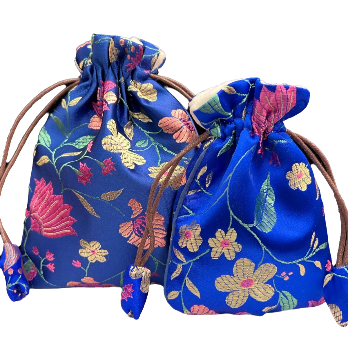 

2 Pcs Velvet Lined Chinese Silk Satin Gift Pouches Drawstring Jewelry Bracelet Necklace Storage Bags Jacquard Cloth Packaging