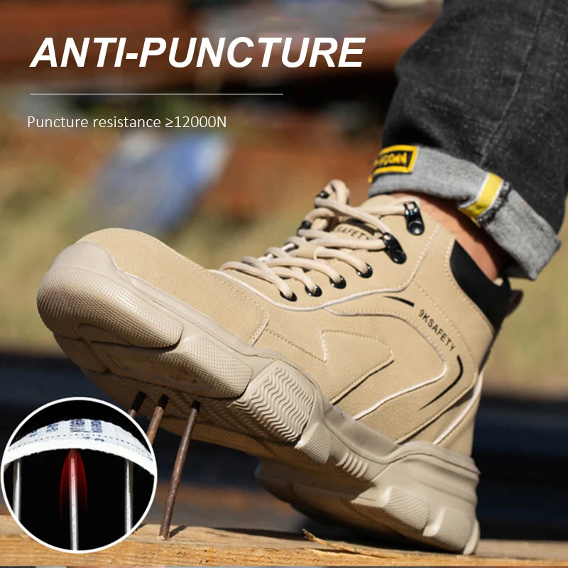 Unisex Brown High-top PU Water Repellent Lightweight Anti-smash Anti-puncture Comfortable Wear Resistant Industrial Construction Work Safety Boots view 6