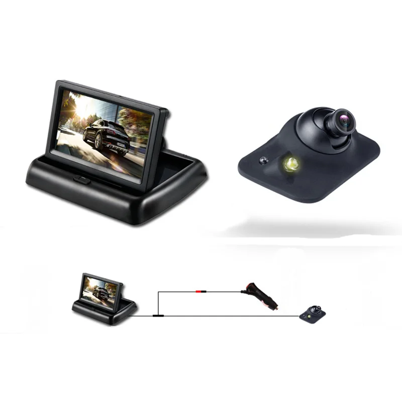Reverse Assist With Waterproof and Night Vision Camera 4.3inch Foldable TFT LCD Monitor Backup Camera Rearview Monitor System