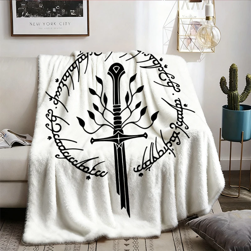 Tolkien Flannel Blanket, Broken Blade Flannel Throw with Middle Map on Back Cozy Blanket