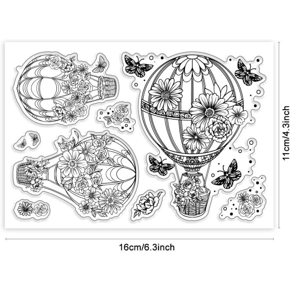 熱気球用の透明なスタンプ,カード作成用の透明なシリコンスタンプ,透明なフラワースタンプ,バタフライスタンプ