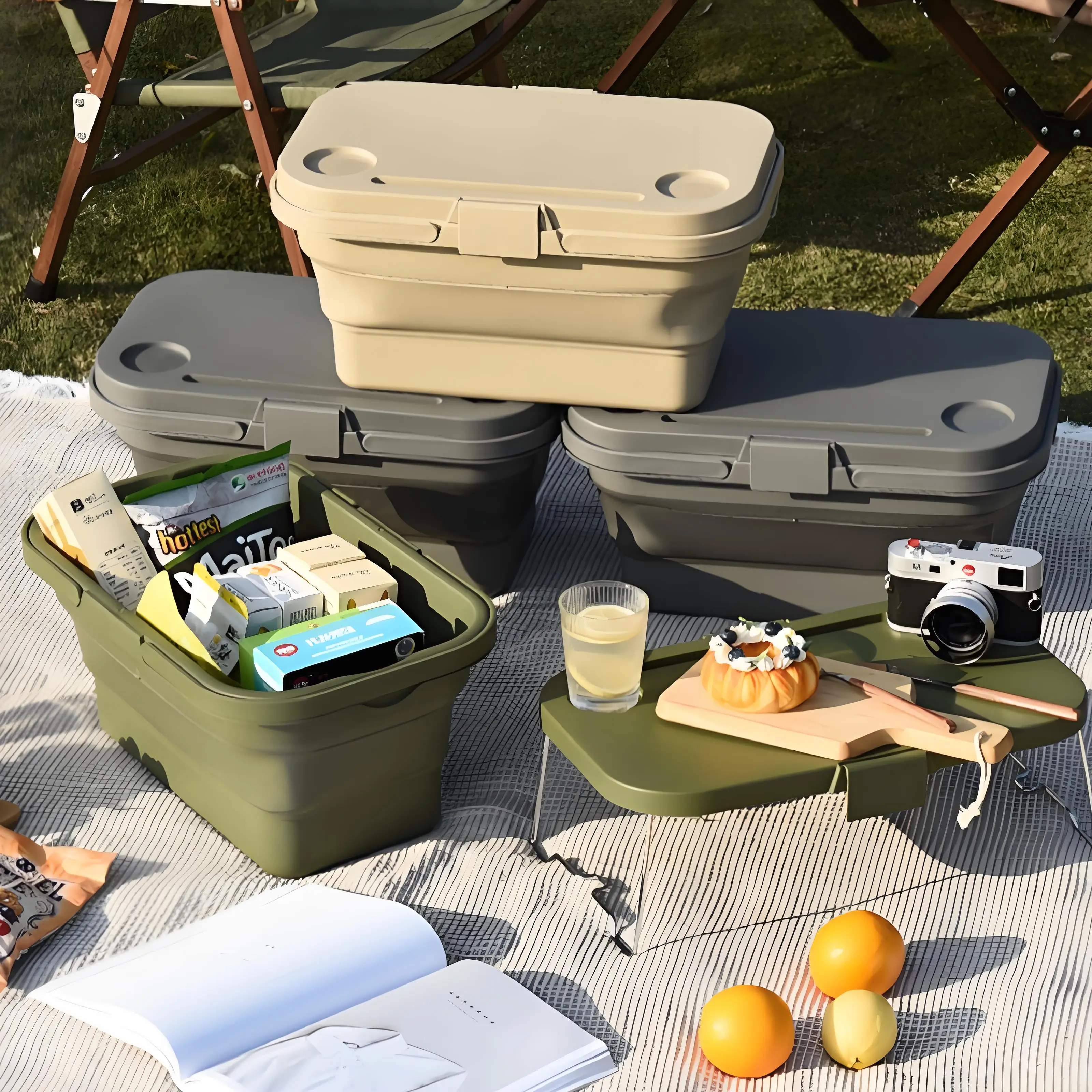 

Multifunct Picnic Basket Foldable Large Capacity Camping Box With Table Board Hand Basket Outdoor Wilderness Sailor Basket