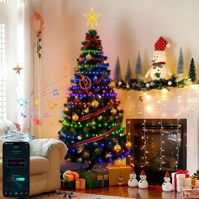 1.8M/2.1M Smart Christmas Tree Lights Festival Party App controla texto e imagens de programação DIY, um presente de Natal perfeito.