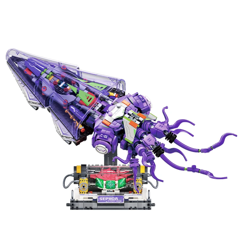 Weekit Mechanical Squid Model Building Block Silver Blade Squid Cool Futuristic Mechanical Marine Animal Toy Adult Gift With LED