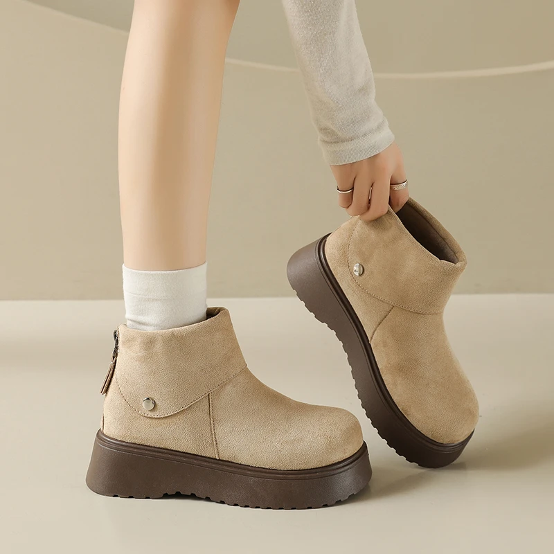 المرأة أحذية الموضة الجديدة جولة تو الشتاء المخملية باطن سميكة زيادة الدافئة كم أحذية بوت قصيرة اليومية تنوعا منتصف العجل الأحذية #2