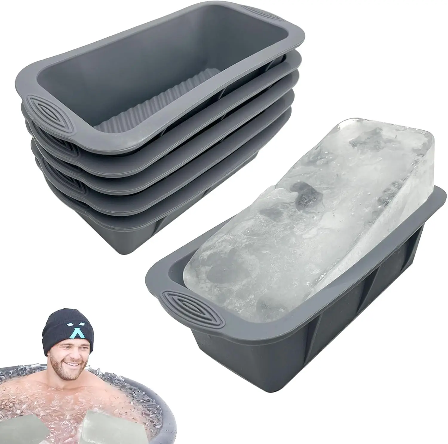 6Pcs Extra Large Ice Block Mold, YINOWON Large Silicone Ice Molds for Ice Bath, Large Ice Cube Molds for Cold Plunge Or Coolers,