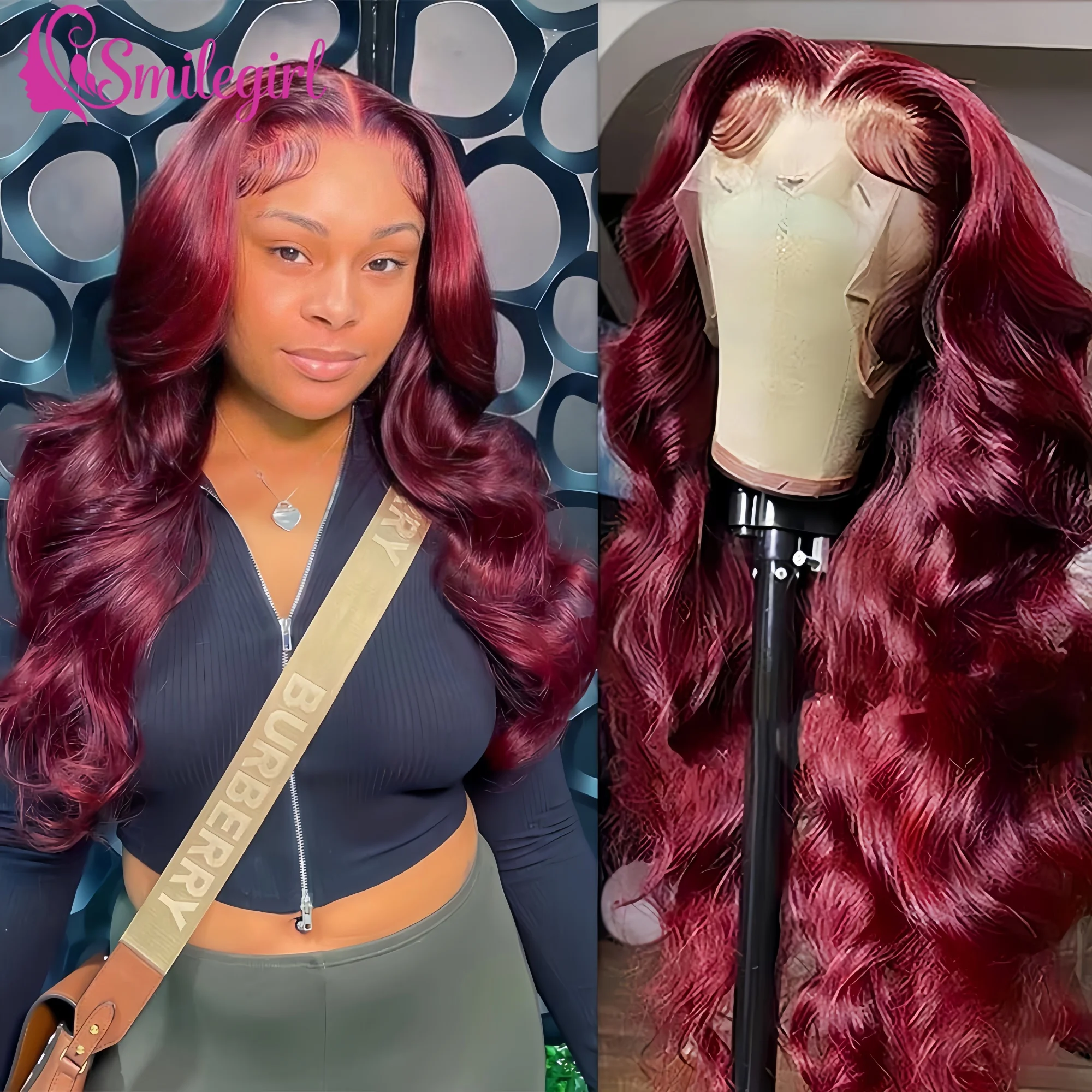 

Натуральный парик из человеческих волос 99J Burgundy Body Wave, 13x6 HD Lace Frontal, плотность 250%, 36 дюймов, цветной, предварительно прорезанный, бразильские волосы