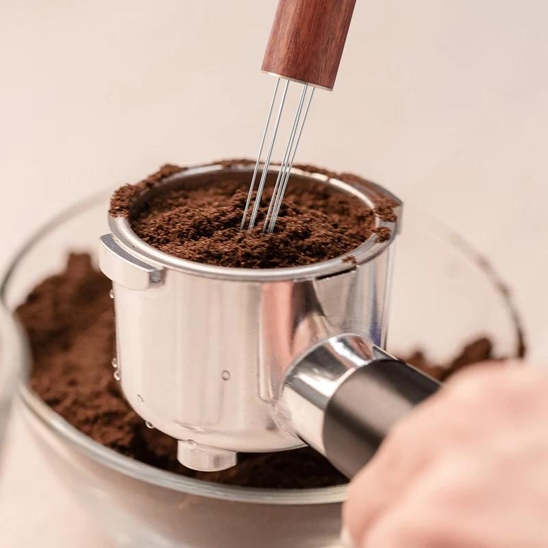 Portable Espresso Distribution Tools, Ferramenta WDT, 6 agulhas, cor do jacarandá