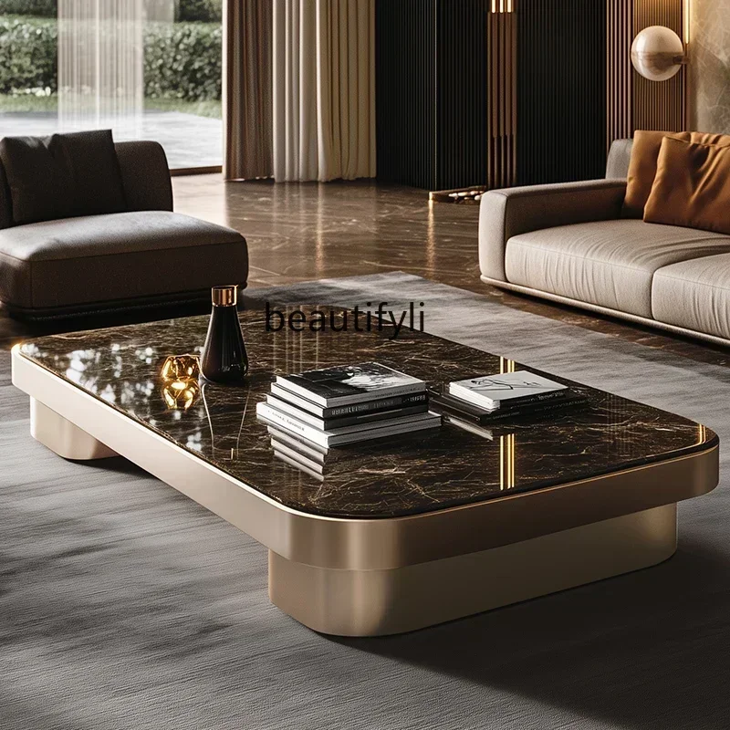 

2003 Light luxury high-grade supercrystalline stone coffee table marble modern household solid wood coffee table customizatio