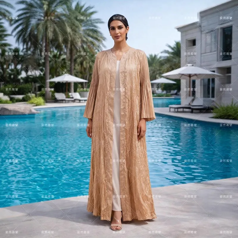 

Abaya Miyake Pleated High-End Trench Coat Textured Bark Pattern Pleats Robe Women Draped No-Iron Rhinestones Plus Size Cardigan