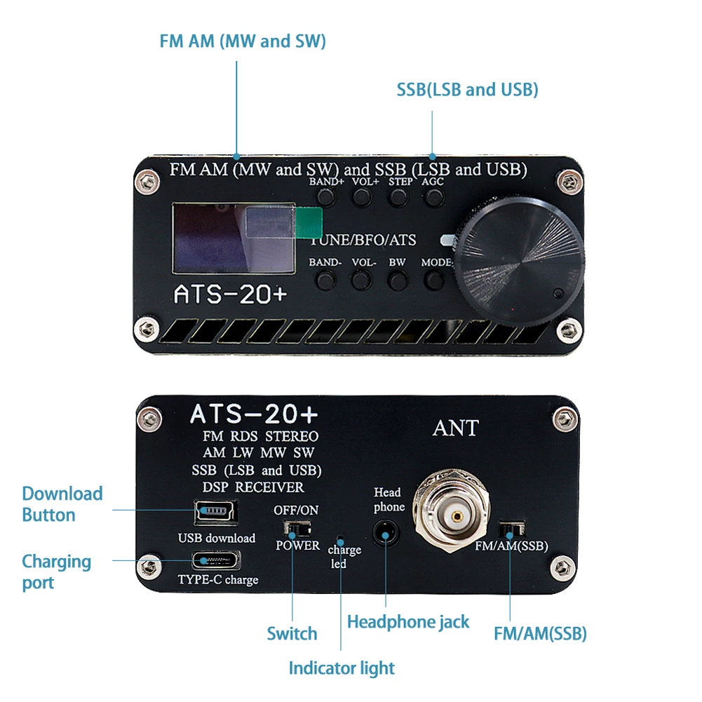 ATS-20+ Si4732 Full Band DSP Radio Receiver SSB/FM/AM/LW/SW Digital Radio Receiver Portable Shortwave SDR Tuner Antenna/Type-C view 5