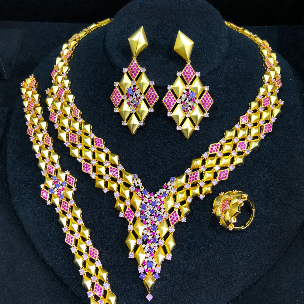 GODKI Famous Brand Blossom Flower African Dubai Jewelry Sets For Women Wedding Party Cubic Zircon Bridal Jewelry Gift