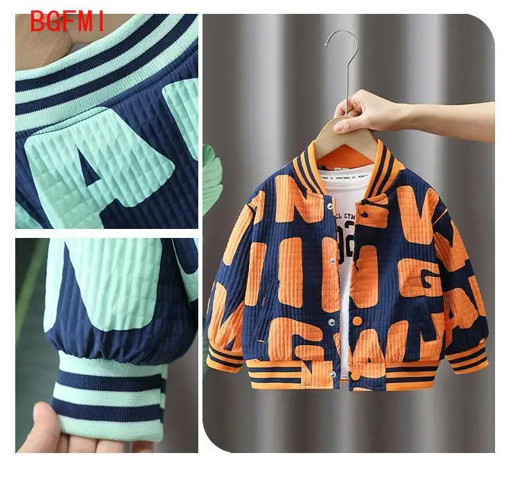 2-10Y Boys Bomber Jacket Kids Outerwear Boys' Letter Baseball Uniform Coats for Spring Autumn  Thick Children V-Neck Casual Top - view 6