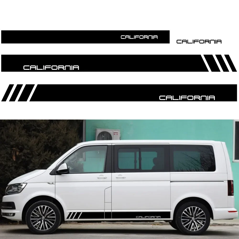 4PCS Car Door Side Auto Trunk Stripe Stickers Decoration Vinyl Decals Accessories For VW Multivan Transporter Caravelle T4 T5 T6