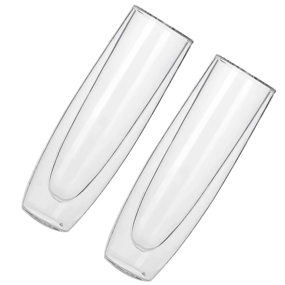 

2Pcs Double Layer Glass Wine Cups Thin Transparent Smooth Rim Cocktail Wine Cups for Wedding Birthday Party Celebration