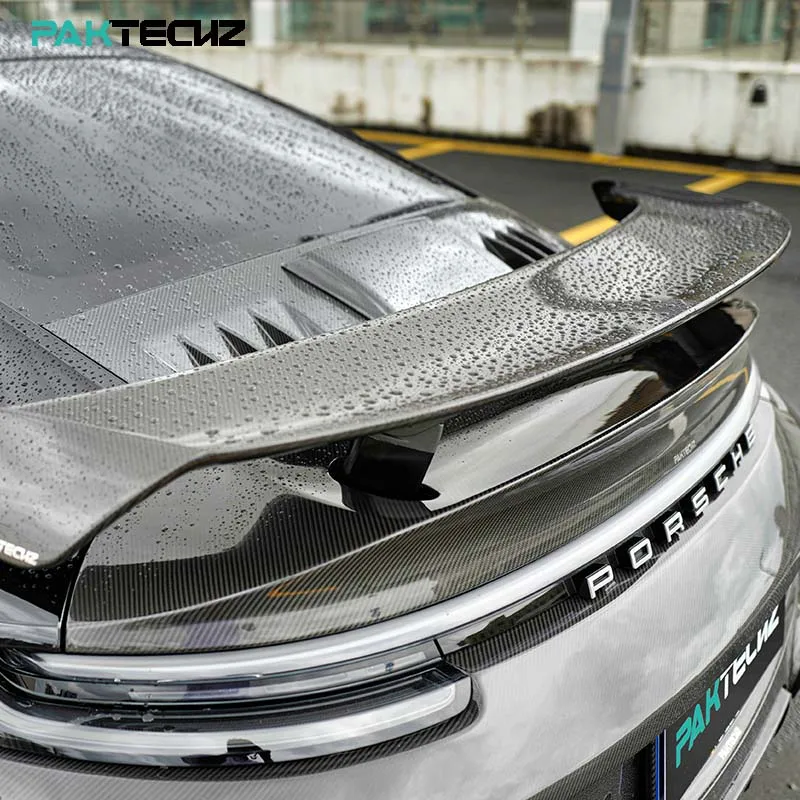 Paktechz Dry Carbon Fiber Parts Body Kit Rear Spoiler Wing for Porsche 992 Turbo S