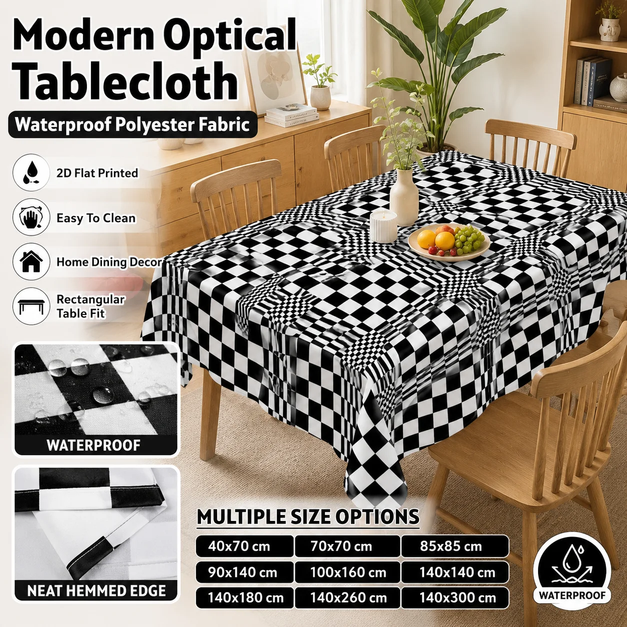 

Modern Optical Illusion Tablecloth 2D Flat Printed Waterproof Polyester Table Cover For Kitchen Dining Room Home Decor