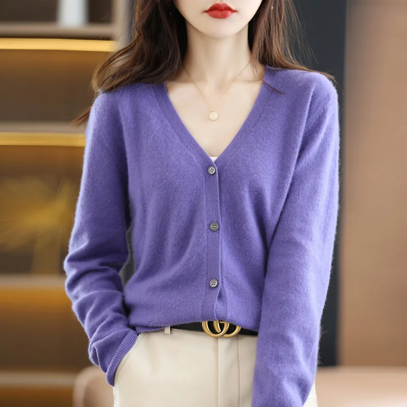 New Ladies V Neck Cardigan Casual Spring Summer Cashmere Knit Sweater  Fashion Hot Sale