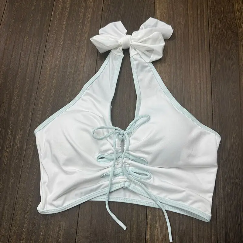 Nova moda conjunto de biquíni feminino saia de cintura alta 3 peça maiô sexy mini saia sem costas tanga maiô