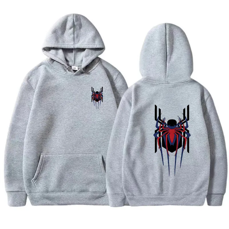 2024 New Men\'s Hoodie Street Fashion Deep Red Spider Print Sweatshirt Brushed Fleece Women\'s Casual Fun Loose Hoodie Men\'s Wear