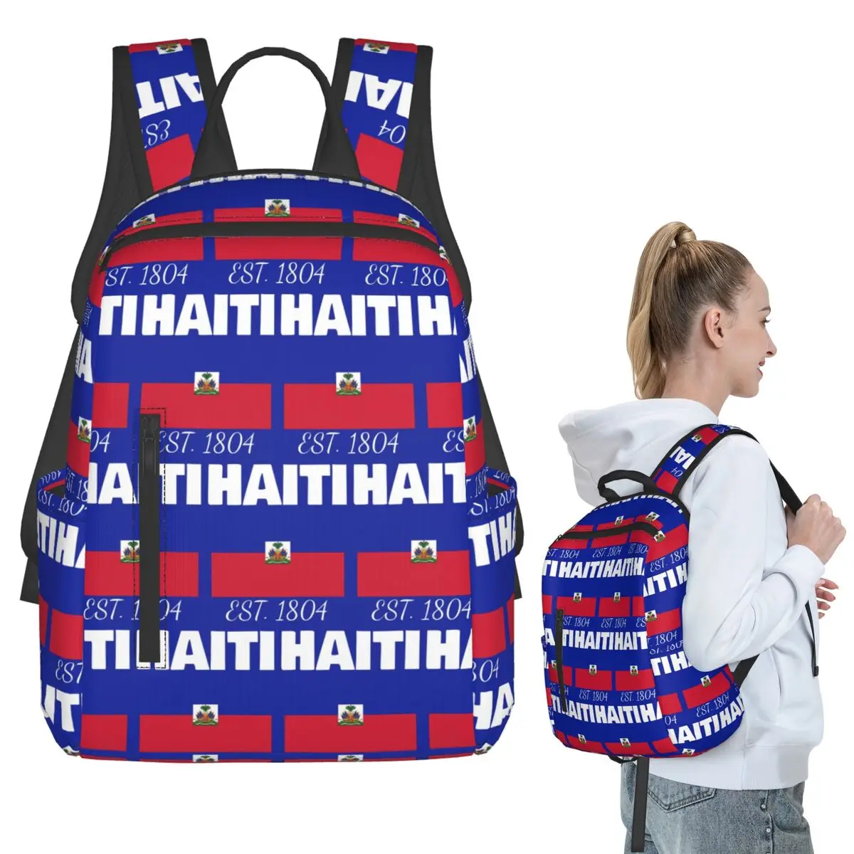 

Haiti EST. 1804 Independence Haitian Flag Merch Backpack Student BookBag Children School Bag Laptop Shoulder Bags Boys Girls