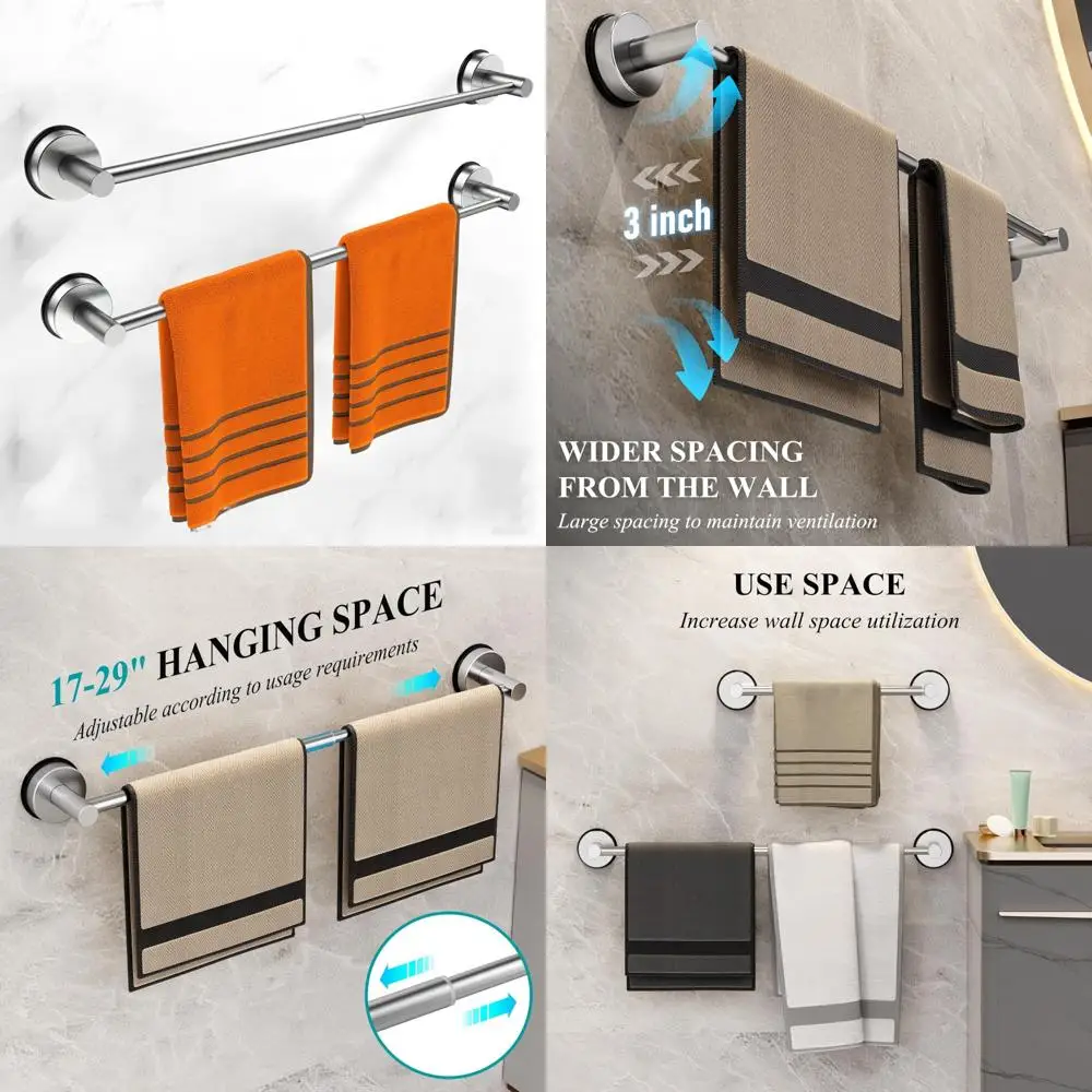 

Adjustable Wall-Mounted Towel Rack 17-29 Inch, Large Bathroom Towel Bar, Shower Door Towel Holder