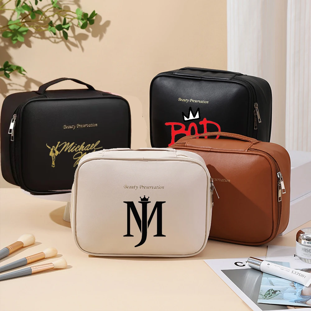 M-Michael Jackson Cosmetic Bag Makeup Bag Double Layer Large Capacity Luxury Cosmetics Organizer Travel Essential Women's Bag