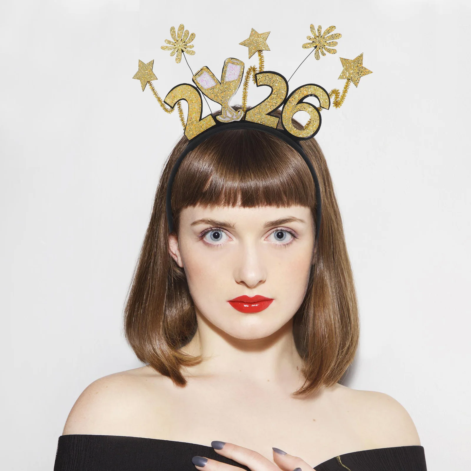 

Festive New Year Headwear 2Pcs Glitter Hair Bands for Party Night Celebration Costume Accessories Happy 2026 Eve Events