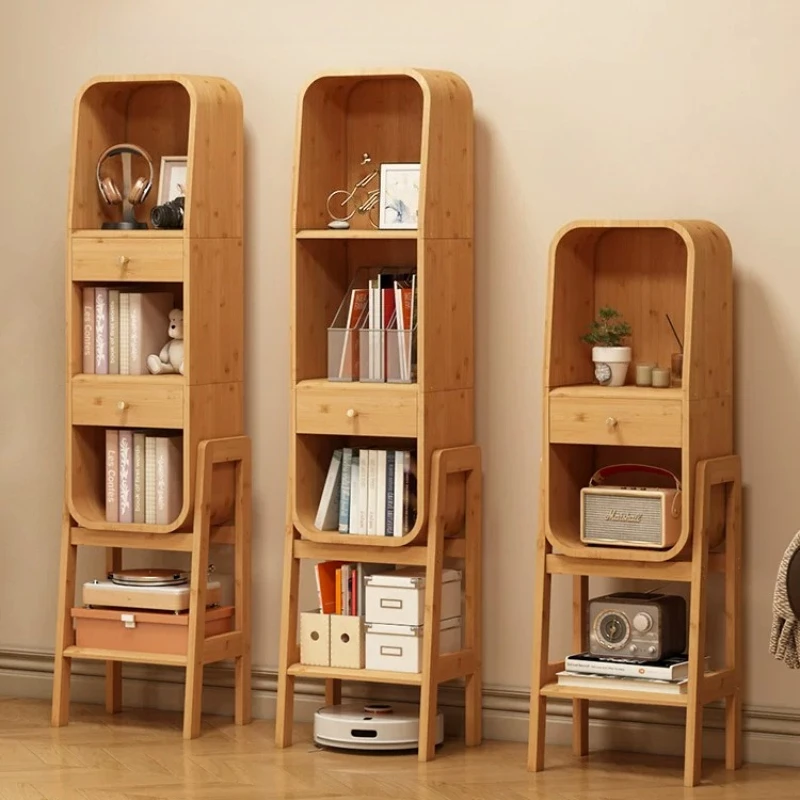 Bamboo Multi-tier Storage Rack Floor Standing Bookshelf Living Room Side Cabinet Save Space Kitchen  Pantry Spice Organizer