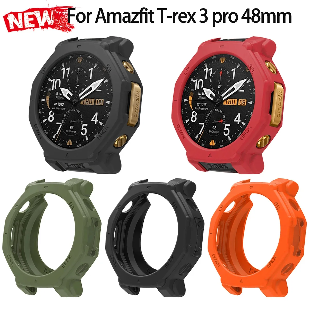 Silicone Case For Amazfit T-REX 3Pro 48mm Protective  Anti-drop Cover Bumper For Amazfit T-REX 3Pro Smartwatch Soft Cover Shell