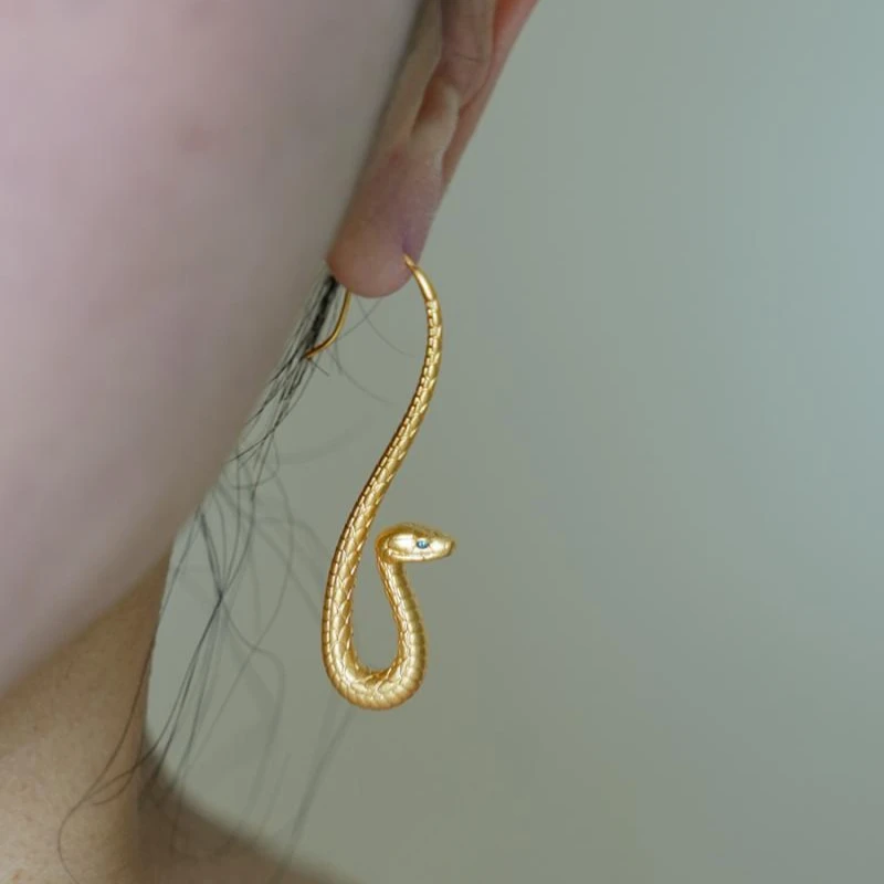 2025 high-end snake long earrings, ear hooks, gold retro Egyptian temperament, mysterious gift for girlfriend