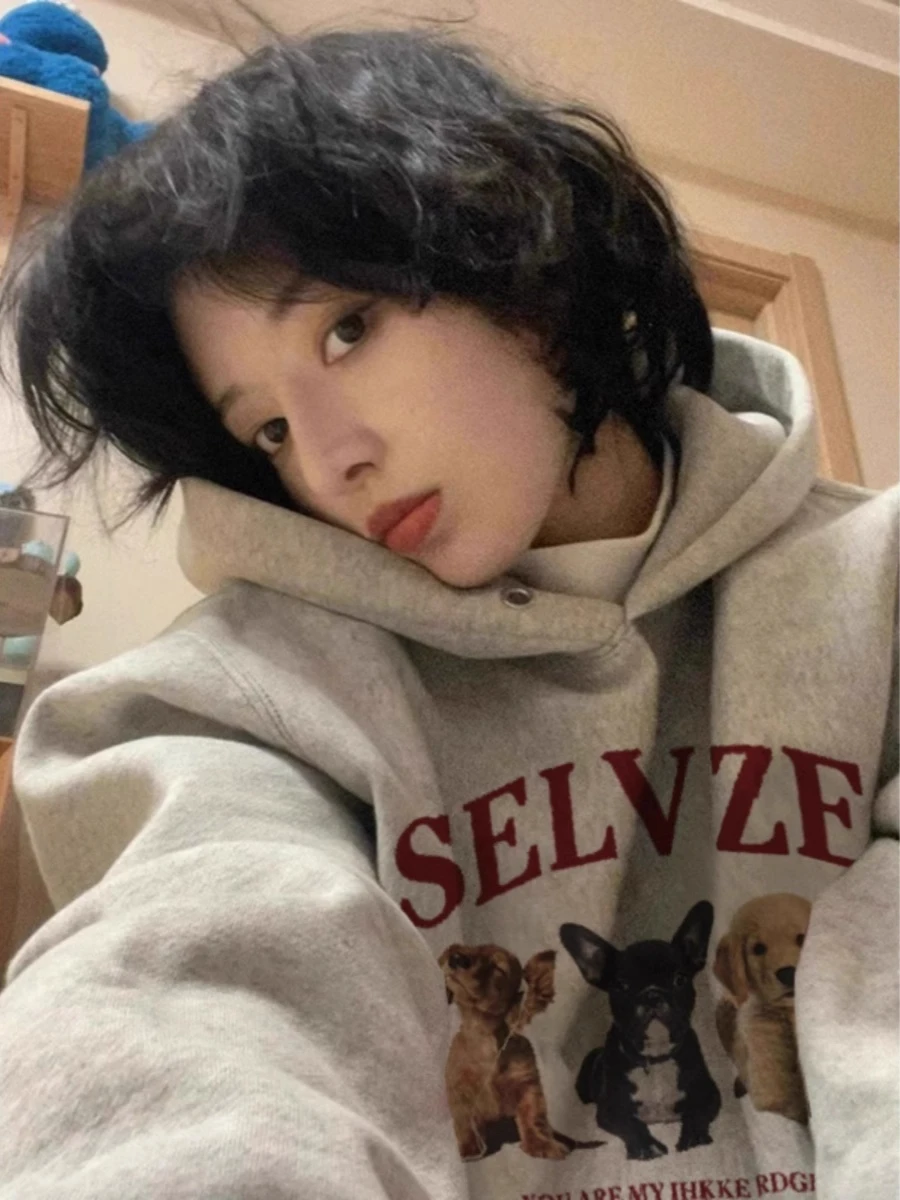 

plus Size 300 Pounds Retro Chic Hong Kong Style Hoodie Women's Autumn Winter American Heavyweight Fleece Lined Hooded Jacket ...