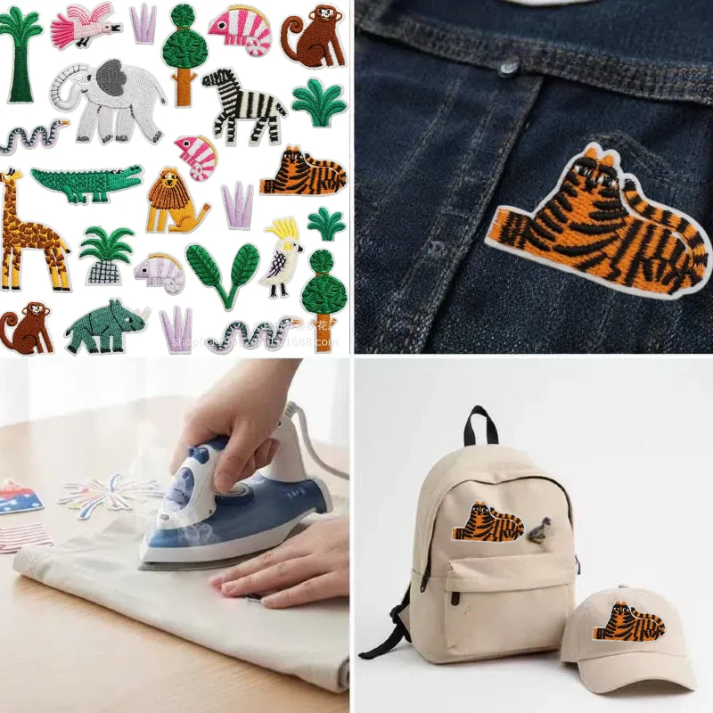 

Crocodile Patch Sticker Geese Computer Fantasy Forest Embroidery Cloth Sticker Cartoon Animal Patch Sticker Tiger Embroidery