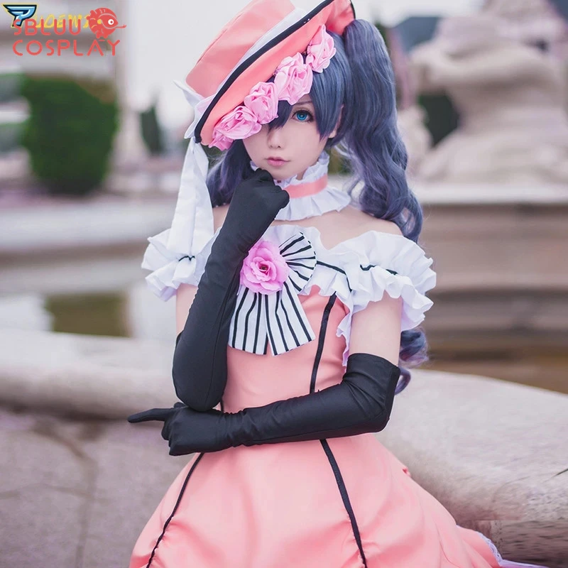 SBluuCosplay Anime Black Butler Ciel Phantomhive Lady Cosplay disfraces mujer moda vestido de fiesta elegante para Halloween con peluca