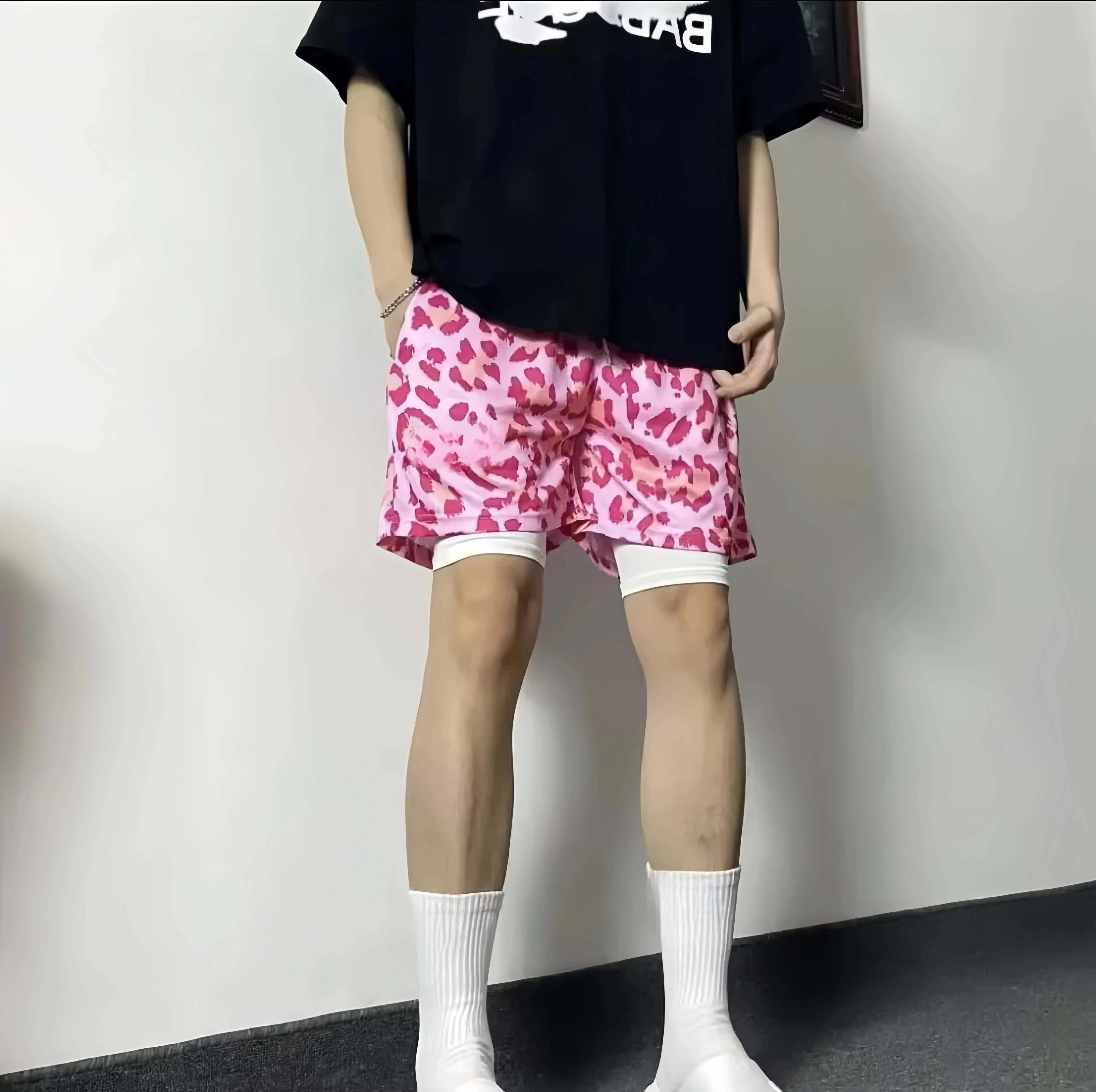 2026 Summer New Men's and Women's Leopard Pattern Shorts Street Fashion  Lightweight and Breathable Mesh Hip Hop Style
