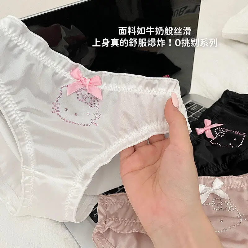 Hello Kitty Cartoon Femme Sexy Underpant Sanrio Cartoon Girl Thin Strap T-Back Y2K Diamond Printed Underwear Panties Girl's Gift