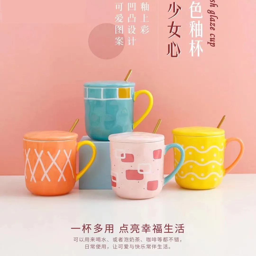 Lovol Ceramic Hand held Ceramic Cup Macaron Creative mug Color Contrast Nordic ing Cup