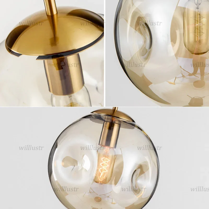 

Smoke Cognac Glass Pendant Lamp Suspension Light Hotel Bar Cafe Bakery Bedroom Mouth Blown Concave Hanging Ceiling Chandelier