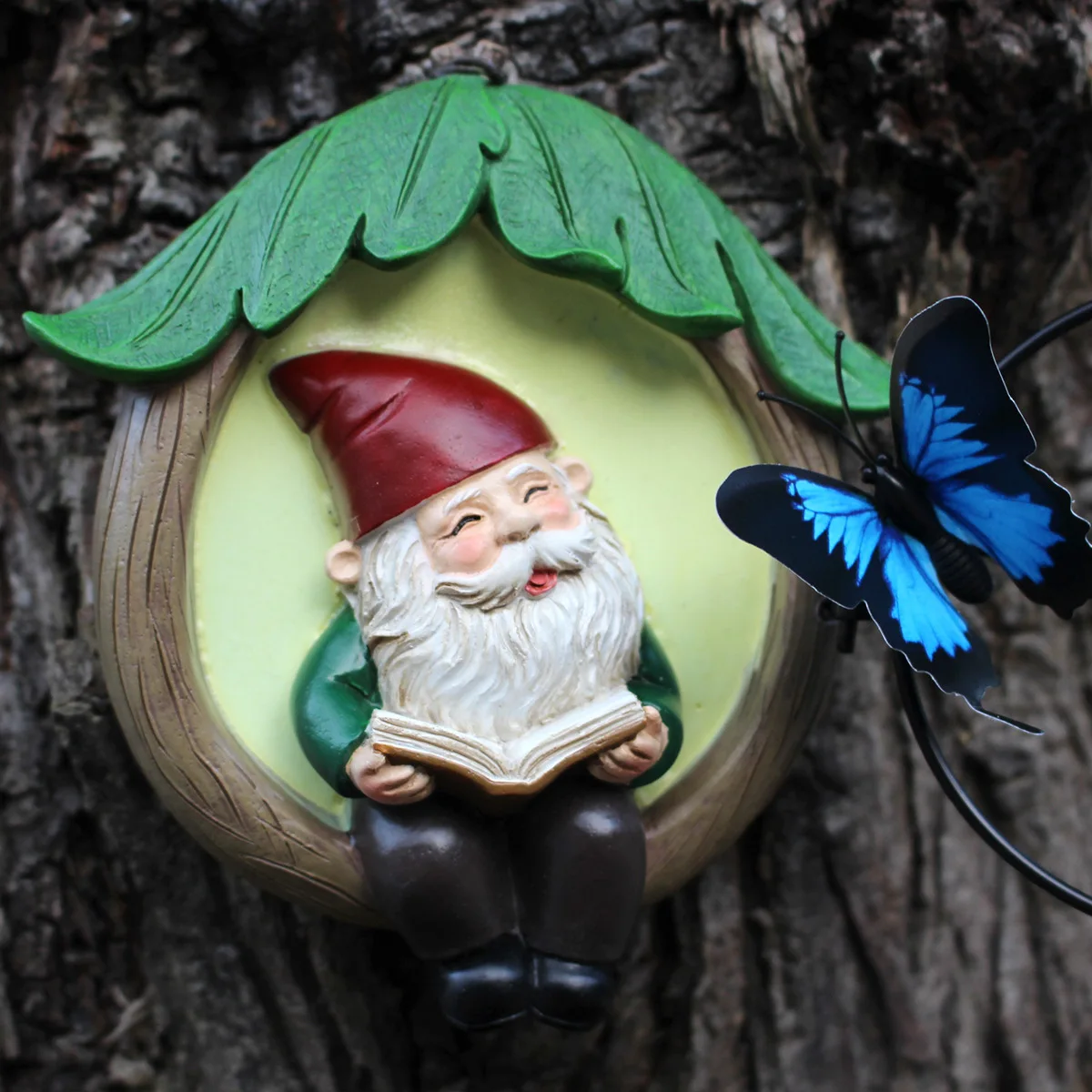 Statue de lecture naine lumineuse – Décor d'arbre en résine, magique pour jardin et balcon