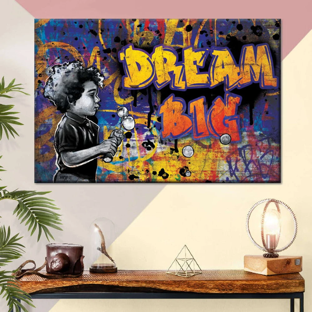 Dreams and Ambitions Figure Text Prints Wall Art Canvas Paintings Modern Graffiti Letter Posters Living Room Home Decor Pictures