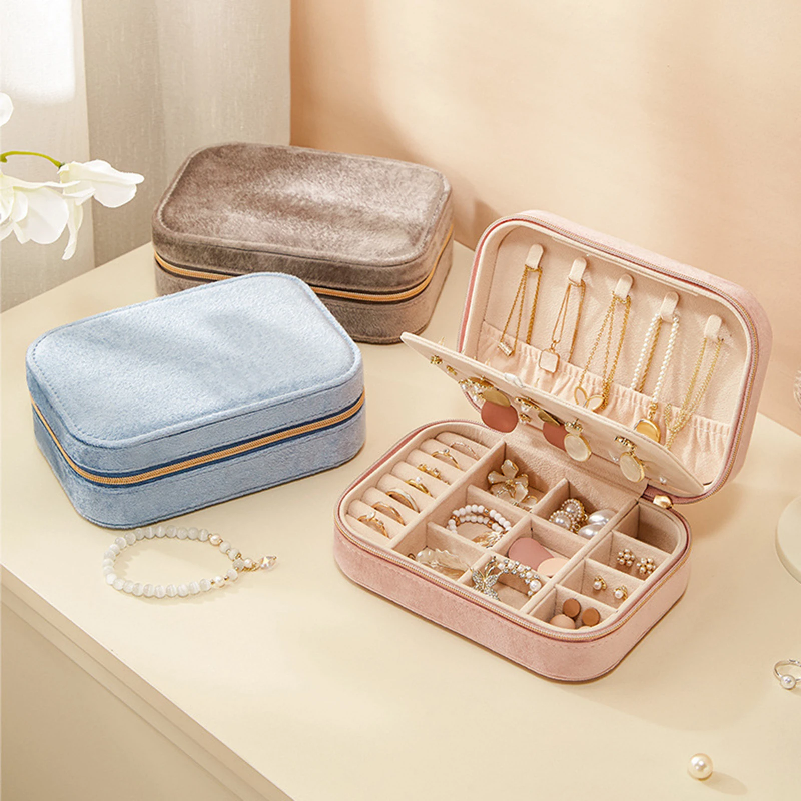 Caso de exibição de jóias multi compartimentos caso de armazenamento de viagem caixa de jóias para anéis cuidados de jóias relógios pulseiras presente feminino
