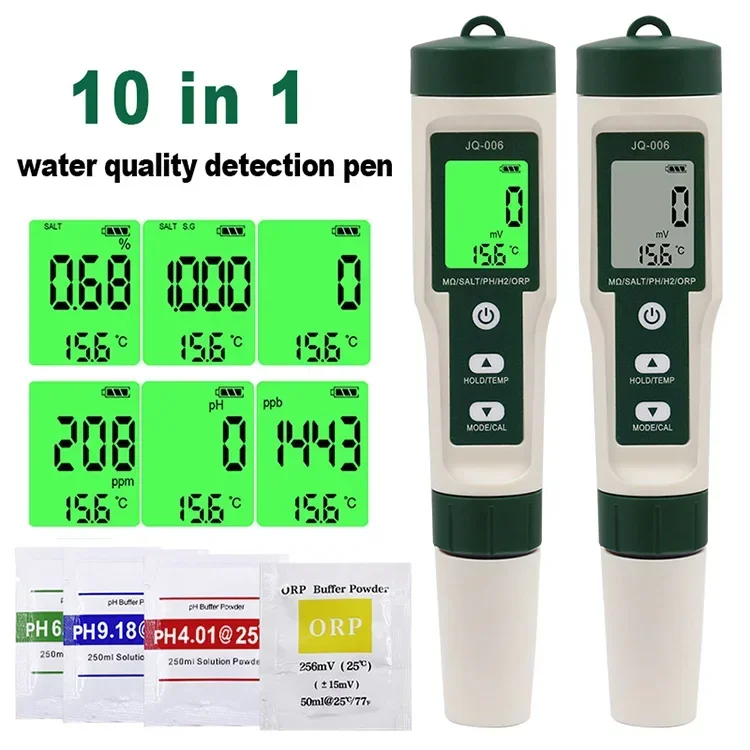 10 in 1 Water Quality Tester PH TDS EC SALT TEMP S.G ORP H2 Fertile Resistivity Meter Pen For Aquarium Swimming Pool Analyzers